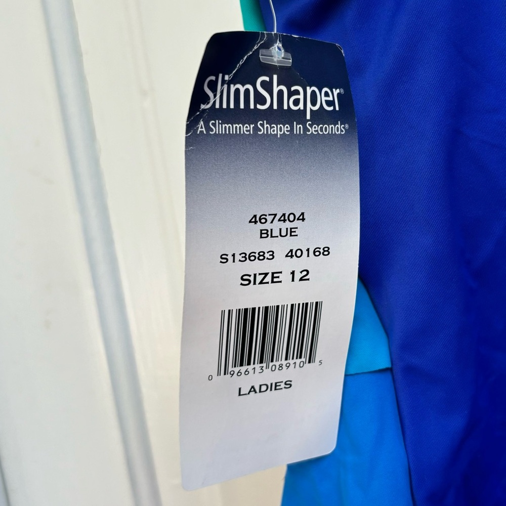 NWT BLUE AND BLACK SLIM SHAPER TANKINI RUFFLE TIERED SWIMSUIT TOP WOMENS SIZE 12 - Picture 5 of 5